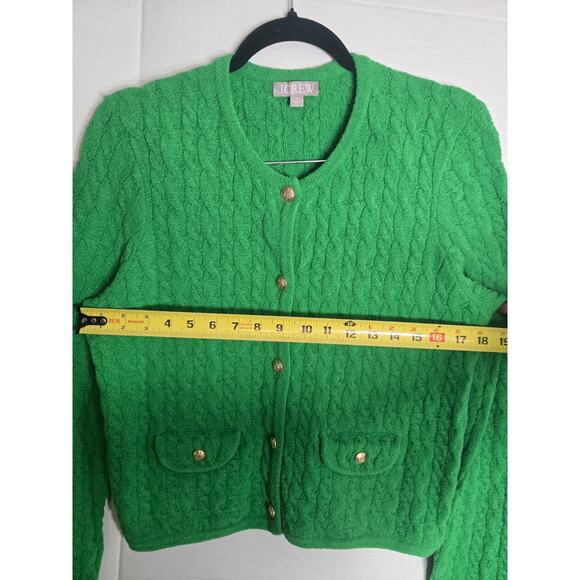J Crew Odette Cable Knit Sweater Lady Jacket Sz Medium Cotton Blend Kelly Green - Picture 9 of 14